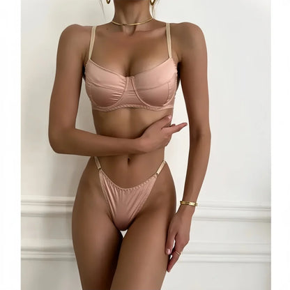 Krasapt Sexy Satin Lingerie 2 Pcs Sets Fancy Patchwork Bras And Thongs Underwear Suits Attractive Bilizna Intimate Erotic Set