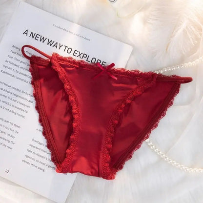 Ice Silk Women's Panties Lace Low Waist Sexy Thong Underwear Summer Solid Color Briefs Bikini G-String Ladies Lingerie