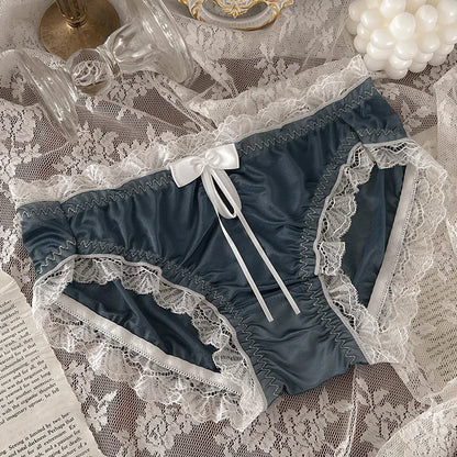 Luxury Satin Transparent High Elasticity Sexy Mesh Lace Hollow Bow Underwear Cute Lovely Sweety Smooth Soft Panties Breathable