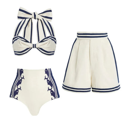 2025 Sexy Women's Swimsuit New Strapless Simple One-piece Swimwear with Shorts Two-piece Set Sliming Bodysuit Beachwear Monokini