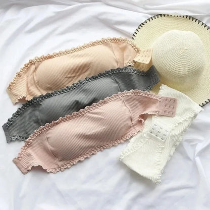 Summer Strapless Women Bras Back Lace Sexy Chest Tops Seamless Breathable Underwear Brassiere Solid Invisible Chest Wraps Bra