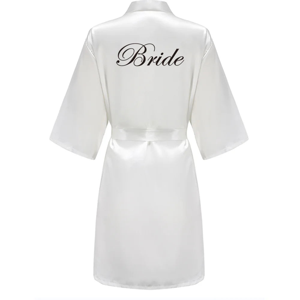 Wedding Party Team Bride Robe Kimono Satin Pajamas Bridesmaid Bathrobe With White Letters YE8171