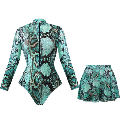 2025 Mesh Swimsuit with Long Sleeves Sexy One Piece Slimming Bathing Suit with Skirt & Long Pants Bodysuit Smart Beach Clothes