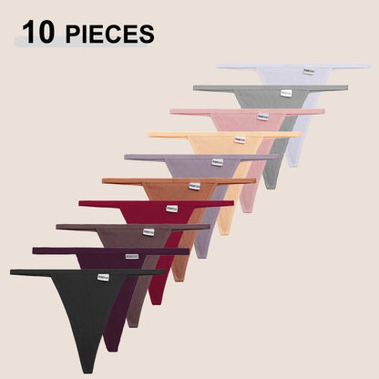 FINETOO 10PCS Cotton Thread Thongs Panties Sexy Solid Solid Low Rise T-Back Underpants Female Cozy Breathable Intimates Lingerie