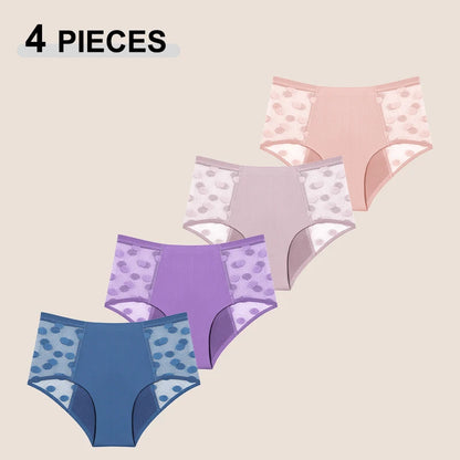 4Pcs/Set Absorption Leakproof Menstrual Period Briefs Seamless Lace Polka Dot Breathable Physiological Underwear Female Lingerie