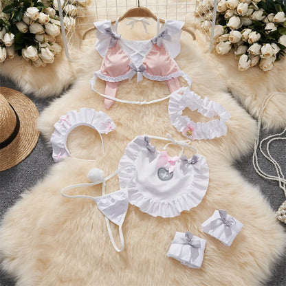 Women Strap Hollow Out Backless French Style Striped Erotic Playsuits Cosplay Slim Fit Underwear Black Lingerie Sexy Bodysuits