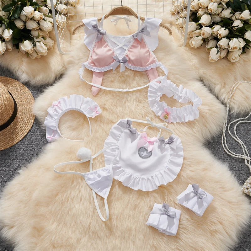 Women Strap Hollow Out Backless French Style Striped Erotic Playsuits Cosplay Slim Fit Underwear Black Lingerie Sexy Bodysuits