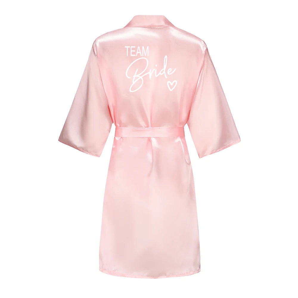 Wedding Party Team Bride Robe Kimono Satin Pajamas Bridesmaid Bathrobe With White Letters YE8171