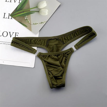 Translucent Buckle Men Thong Nylon and Spandex Sexy U Convex Briefs G-string/Jocks/Tanga/T-back Gay Underwear