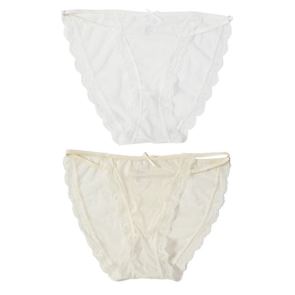 2PCS Mesh Satin Half Pack Panties Women's Ice Silk Low Rise Soft Intimates Breathable Sexy Lace Underpants Light Silky Briefs