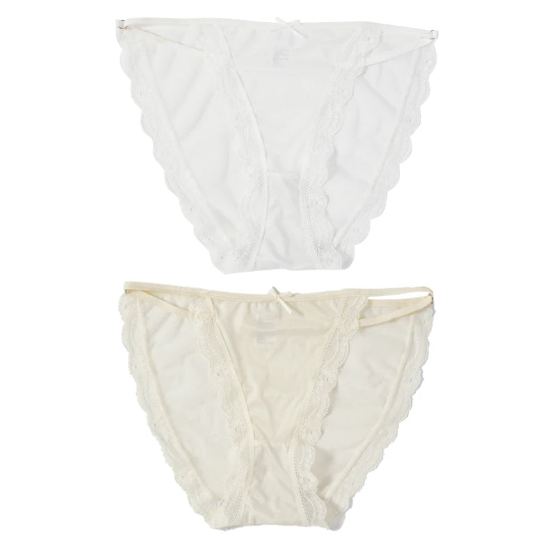 2PCS Mesh Satin Half Pack Panties Women's Ice Silk Low Rise Soft Intimates Breathable Sexy Lace Underpants Light Silky Briefs