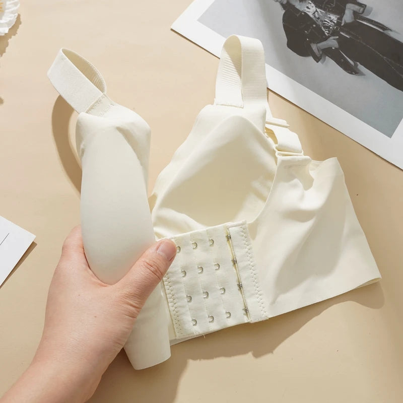Women's Push-up Seamless Bra Wide Strap Latex Jelly Underwear Simple No-wire Sleeping Bra Large Size L-2XL