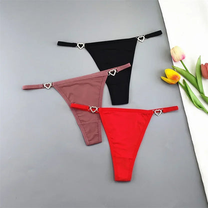 3 Pcs Thin Strap Nylon Thong Women Low Waist Sexy Rhinestone Buckle Underwear Ladies Seamless Ice Silk G-string Panty Plus Size