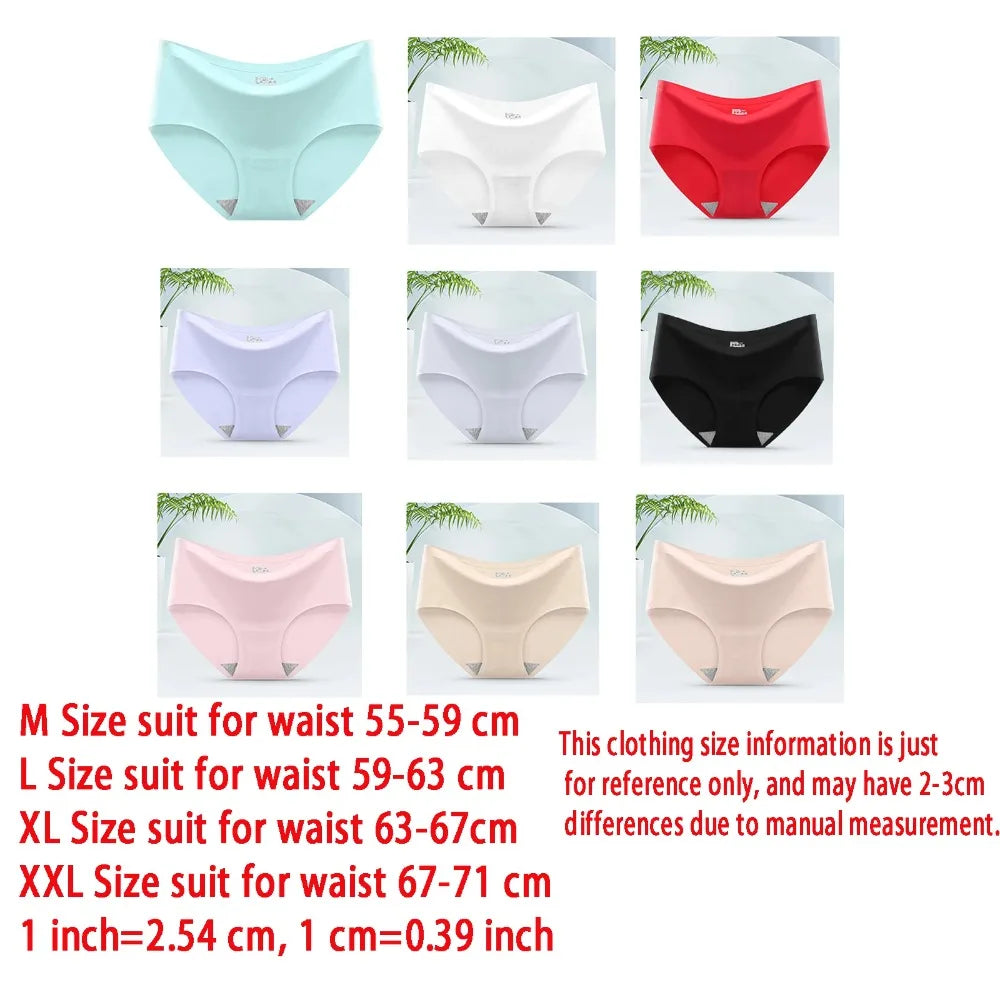 9 Pcs Women's Seamless Ice Silk Panties - Soft Solid Color Underwear for Teens & Adults, Breathable One-Piece Comfort Fit