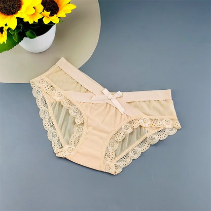 3 Pieces Hot Comfortable Mesh Briefs Women Sexy Seamless Lace Trim Underwear Cute Bow Ladies Breathable Briefs Plus Size