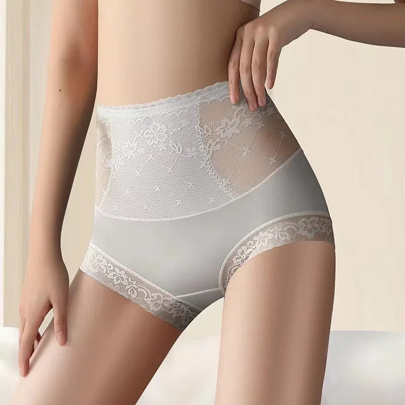Women High Waist Knicker Briefs Tummy Control Panties Underwear Sheer Lace See Though Underpants Breathable Comfy Lingerie