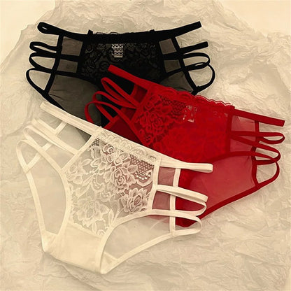3pcs/Lots Lace Panties for Women Transparent Mesh Hip Male Briefs Low Rise Hollow Out Breathable Underwear Plus Size