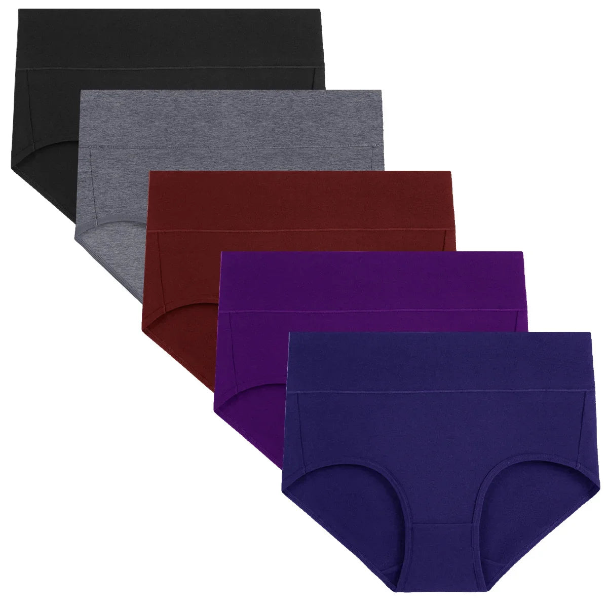 POKARLA Women Soft Cotton Underwear Comfortable No Muffin Top Briefs Female High Rise Belly Control Panties Sets Black Plus Size