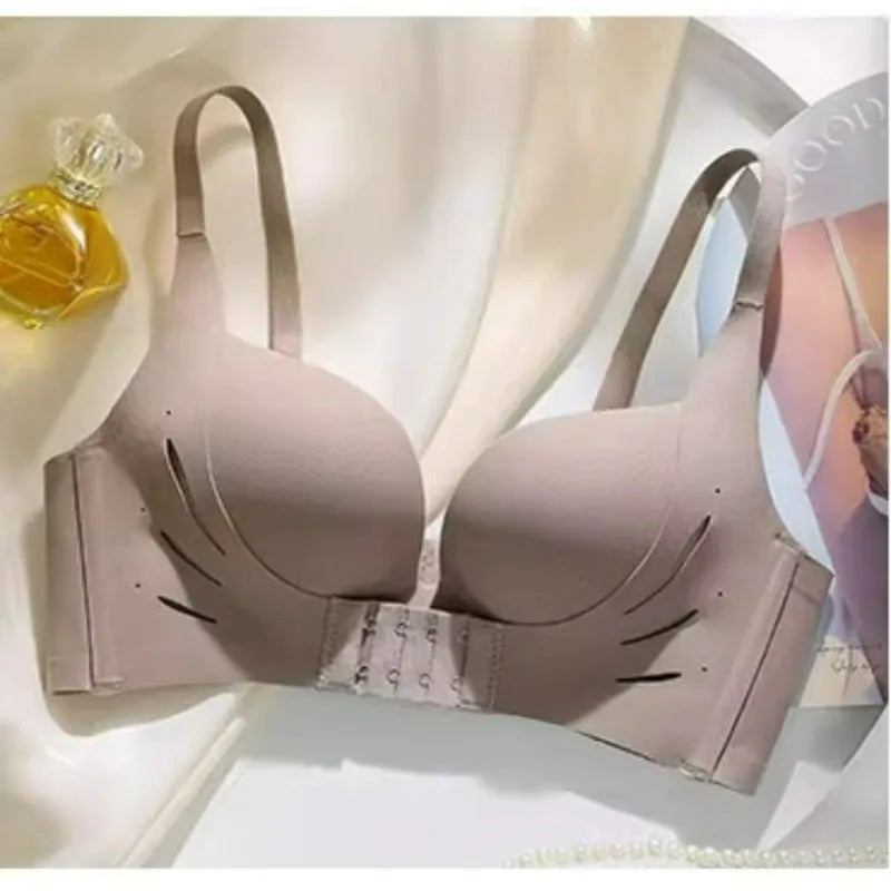 Front Closure Push Up Bra Small Chest, Winter Plunge Lift Up, Side Support Minimizer, Massage Palm Cup, T-Shirt Underwire