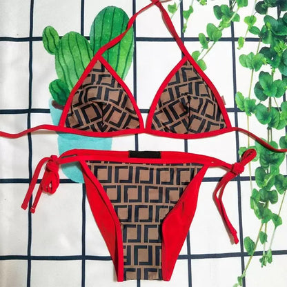 2025 Summer New Women's Outdoor Beach Swimsuit Sexy Hanging Neck Strap Split Bikini