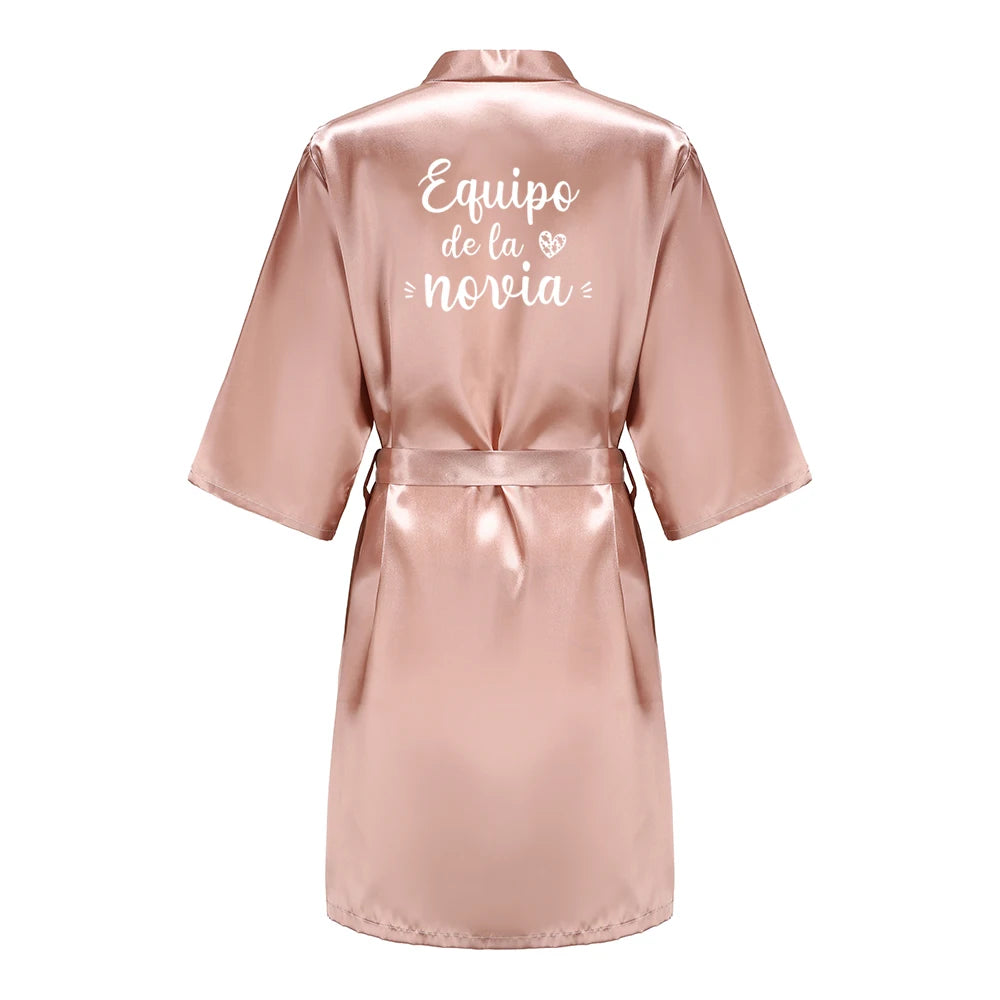 Sage Green Bridal Satin Robe Women Spanish Wedding Robe Novia Kimono Bride Party Bridesmaid Robes