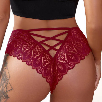 Meet'r Women Sexy Lace Panties Low-waist G String Thong Underwear Female Hollow Out Lingerie Temptation Cross Bandage Intimates