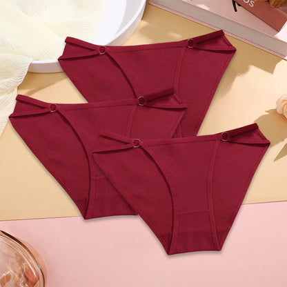 FINETOO 3PCS/SET Women Cotton Panties Women Sexy Low Rise Briefs Female Breathbale Underwear Button Design Pattern Soft Lingerie