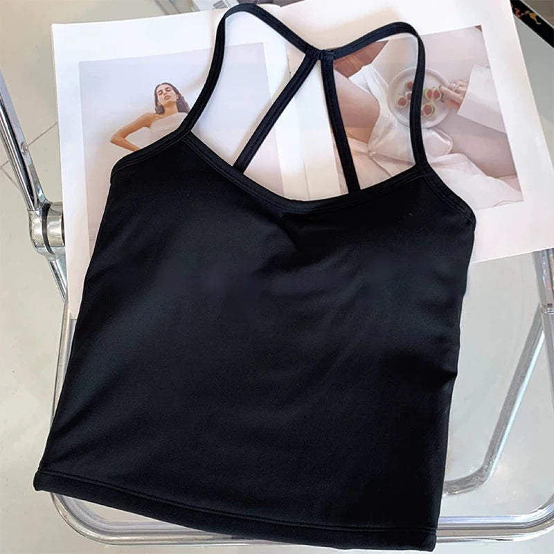 Women's Yoga Sports Fitness Vest, Pilates Running Bra, Thin Belt, Professional Training Underwear, Chest Mat, Fitness Gear