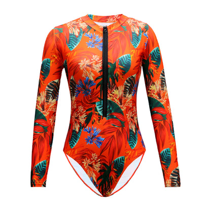 Vintage Mesh Print Swimming Suit for Women Long Sleeve High Waist One Piece Swimsuit 2025 Beach Bathing Suit Купальник