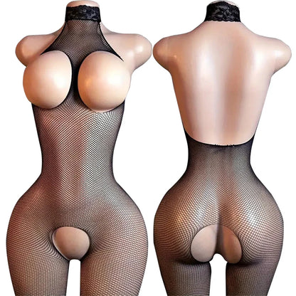See Through Erotic Open Crotch Lingerie Women Mesh Hollow Bra Set Sexy Bodysuit Lace Rose Print Bodystockings Porn Underwear Set