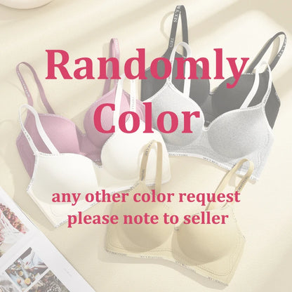 Trendy 2Pcs/Set Women's Seamless Solid Color Bras Sexy Letter Straps Wireless Push Up Underwear New Ladies Deep V Neck Brassiere