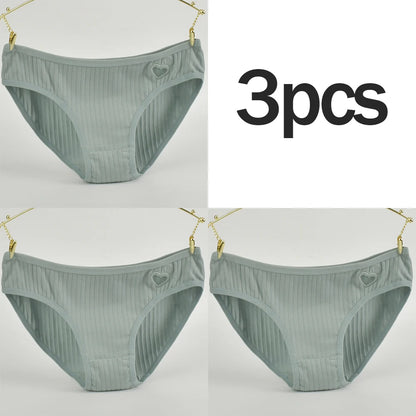 3PCs Teen Girls Cotton Underwear Low-Rise Heart Print Briefs Soft Breathable Everyday Panties Minimalist Design Lady Summer Wear