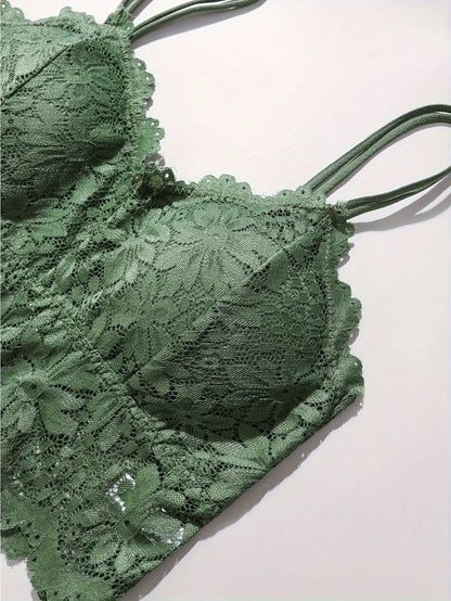 4pcs Women'S Sexy Lace Bra & Panty Set, Breathable & Comfortable, Removable Bra, Stretchy Lingerie Set
