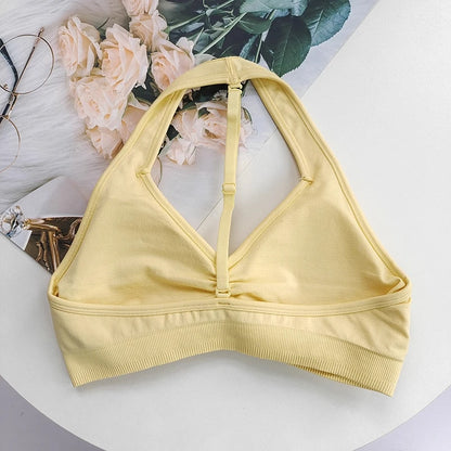 Adjustable High-Impact Yoga T-Back Sports Bra - Halter Neck, Backless, Quick-Dry, Shockproof Gym Tank Top