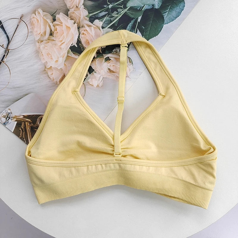 Adjustable High-Impact Yoga T-Back Sports Bra - Halter Neck, Backless, Quick-Dry, Shockproof Gym Tank Top