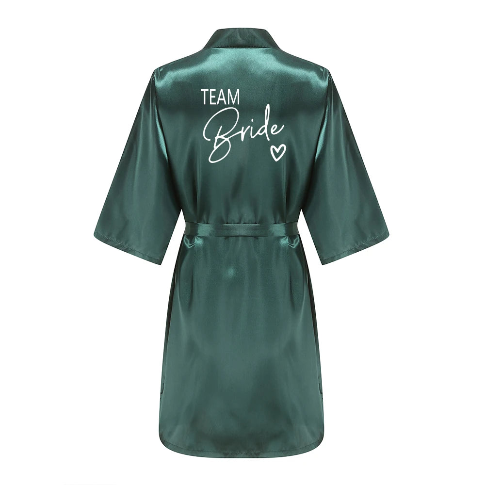 Wedding Party Team Bride Robe Kimono Satin Pajamas Bridesmaid Bathrobe With White Letters YE8171