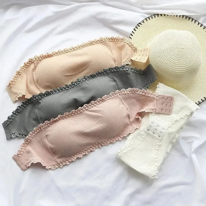 Sweet Lace Strapless Bra Non-slip Camisole for Girls Soft Invisible Beautiful Back Shockproof Vest Lingerie Versatile Underwear