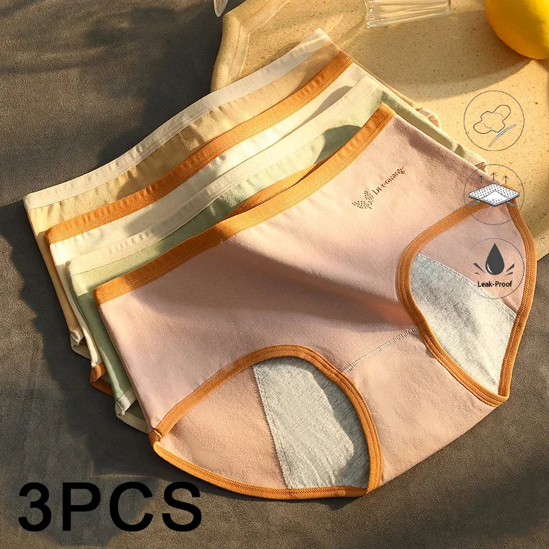 3PCS/set Menstrual Period Panties Women Cotton soft Leakproof Period Underpants Breathable Female Waterproof Menstruation Breifs