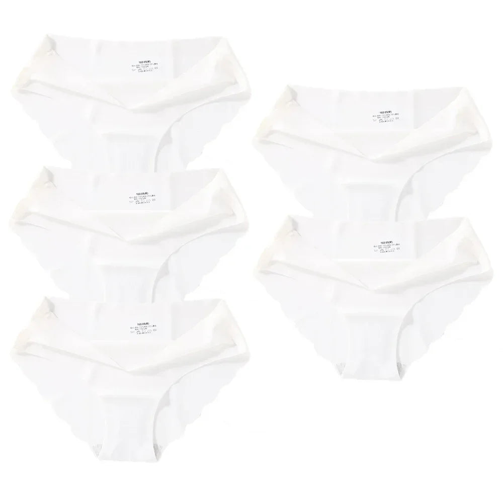 Seamless Silk Briefs Sexy Panties For Women Mid Waist Comfortable Girl Silk Panty Female Underpants Woman Lingerie  5 PCS/Set