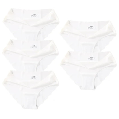 Seamless Silk Briefs Sexy Panties For Women Mid Waist Comfortable Girl Silk Panty Female Underpants Woman Lingerie  5 PCS/Set