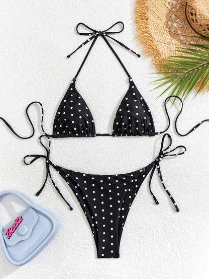 2025 New Women's Bikini Set  Adjustable Tie Side Bandage Swimwear High-End Sexy Two-Piece Bathing Suit Summer Beach Push Up