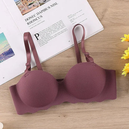 Thin One-piece Seamless Women's Bra Detachable Shoulder Straps Gathered Bralette Comfortable Without Steel Ring Sleep Brassiere