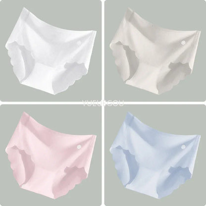 4PCS Ice Silk Seamless Underwear Ultra-thin Women's Panties Sexy Transparent Stretch Briefs High Waist Comfortable Lingerie M-XL