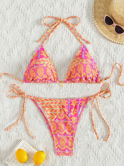 2025 New Women's Bikini Set  Adjustable Tie Side Bandage Swimwear High-End Sexy Two-Piece Bathing Suit Summer Beach Push Up