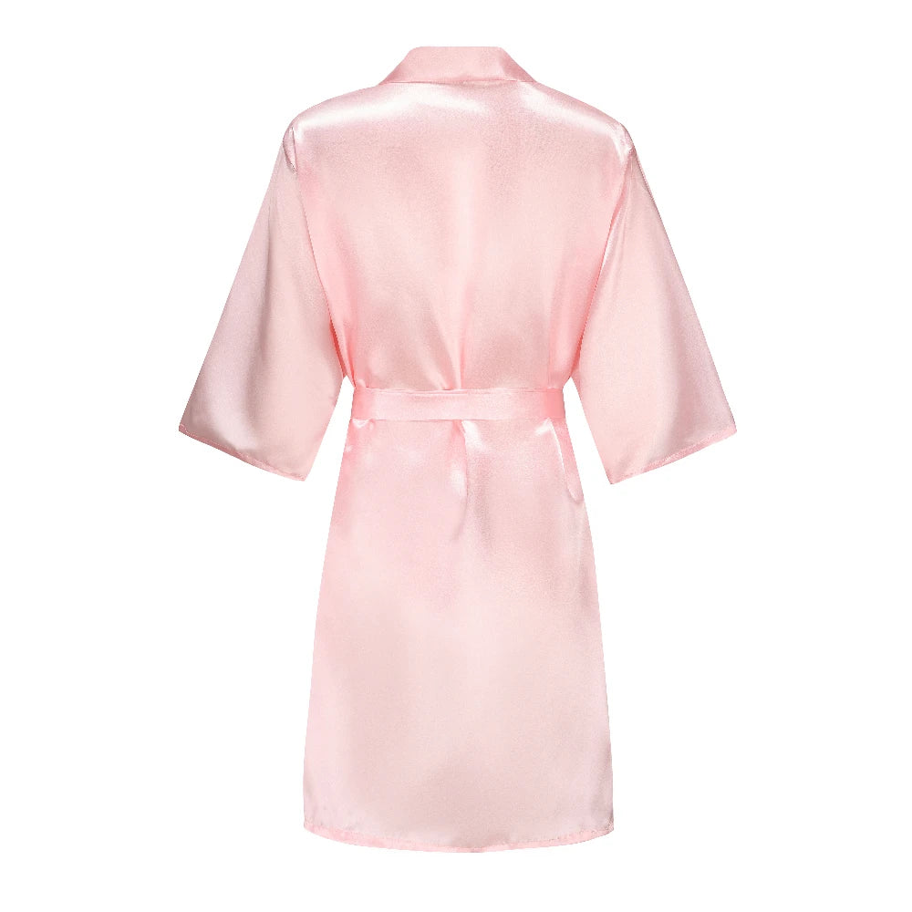 Wedding Party Team Bride Robe Kimono Satin Pajamas Bridesmaid Bathrobe With White Letters YE8171