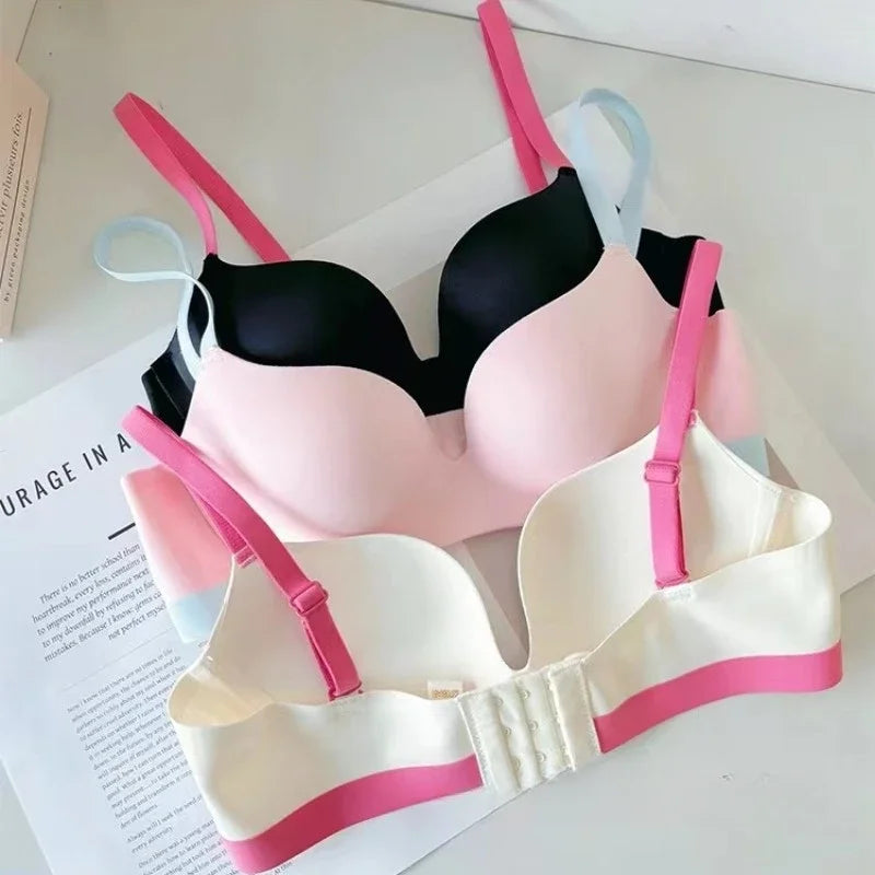 MOYISU 3D Push Up Seamless Bra T-Shirt Bra Wireless Comfort Bralette Plus Size S-XL Adjustable Straps Lightweight Color Blocking