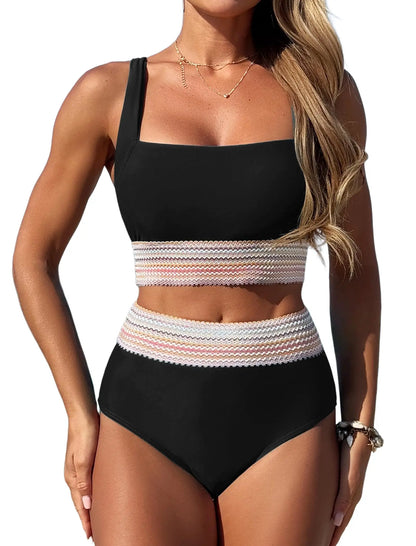 ZAFUL Women High Waisted Bikini Tummy Control Swimsuits Two Piece Swim Suits for Women 2025 Sporty Bathing Suit Swimwear