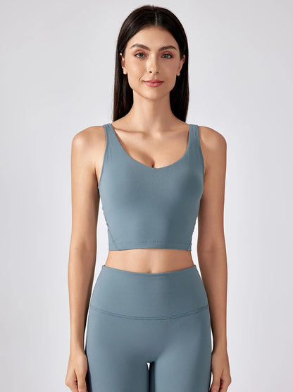SHINBENE Women's V-neck Slimming Fitness Long-sleeve Padded Short-sleeve Sports Bra Yoga Bra Classic Athletic Tank Top