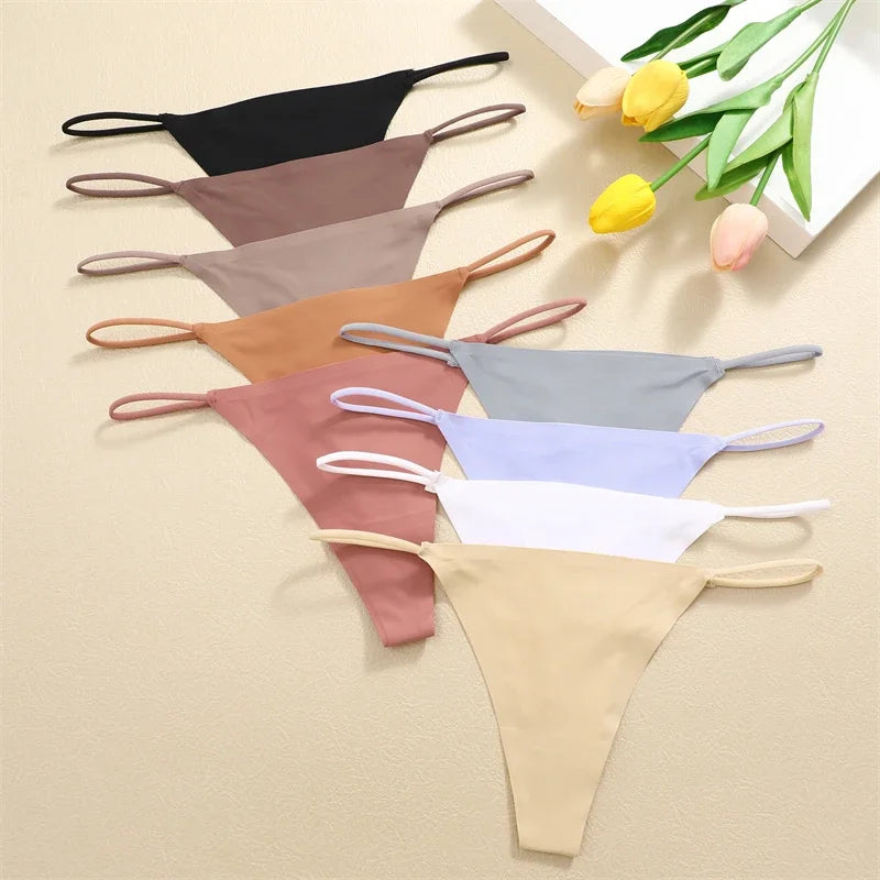 10Pcs Women Seamless Thongs Thin Strap Low Waist High Flexibility Panties Sexy Underwear Ladies Briefs T-back Comfortable Women