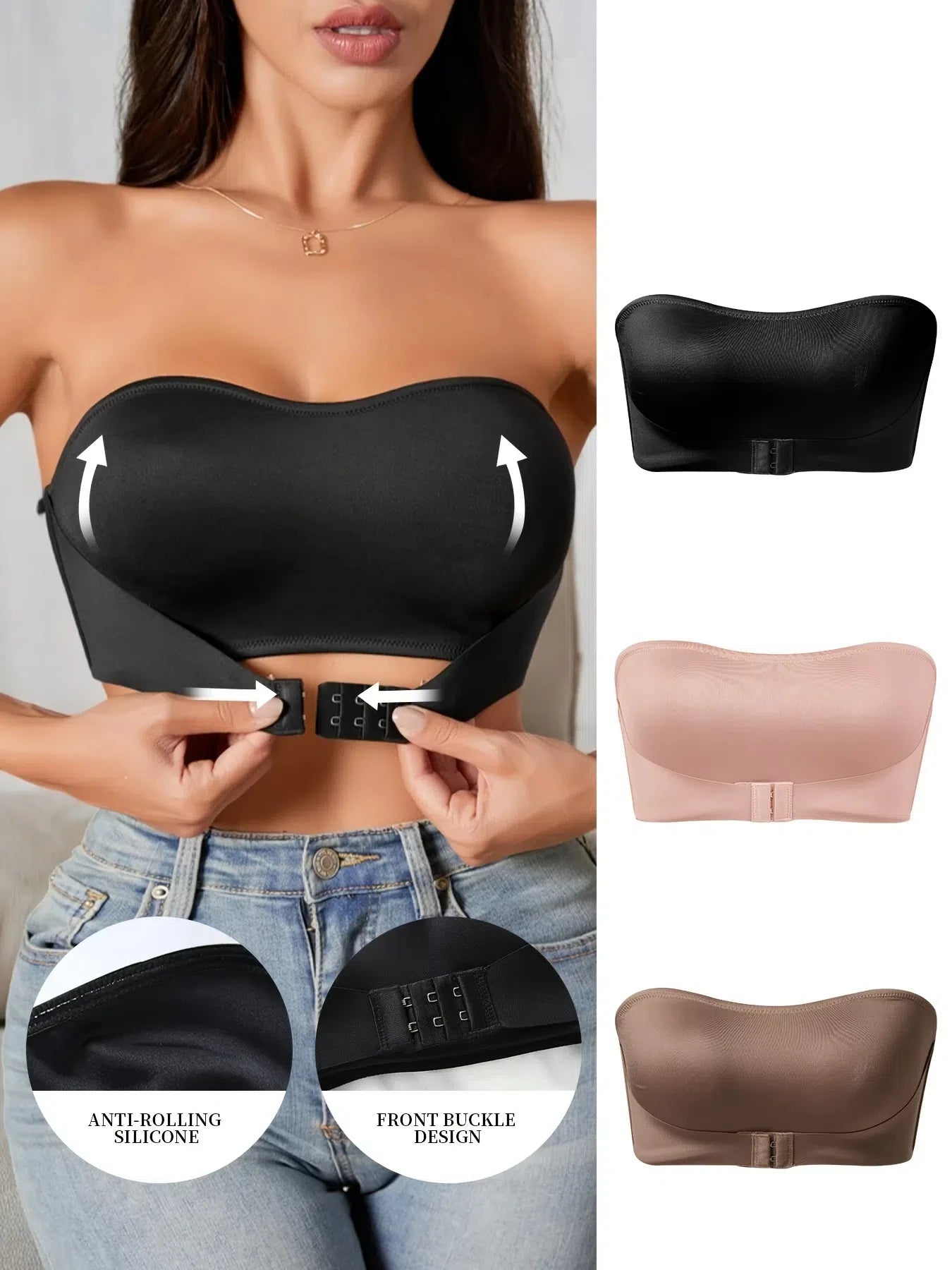 Hot Sale New Design Effective Slip-proof Side One Piece Bralette Padded Ice Silk Seamless Strapless Bra For Women YMQJ